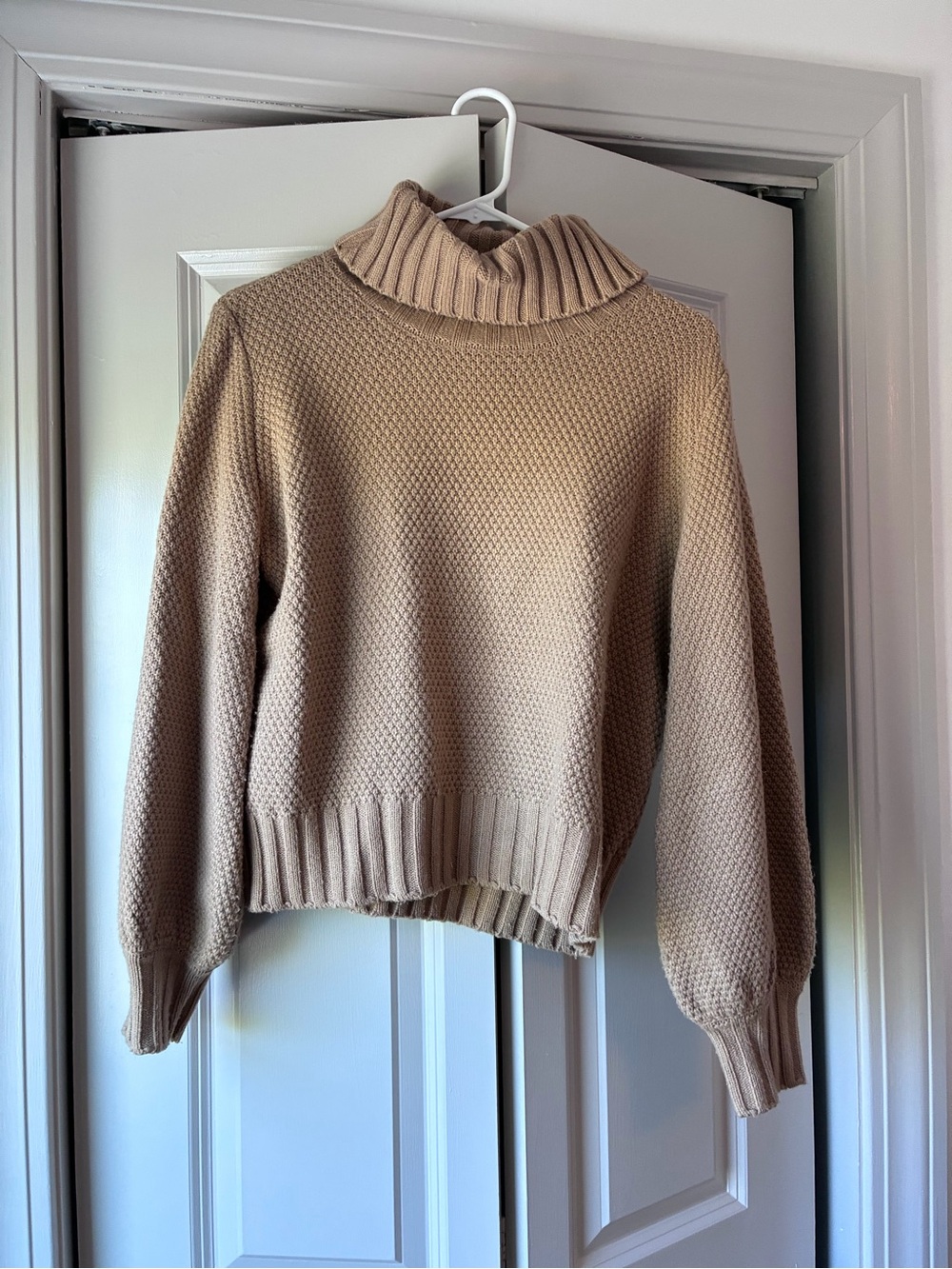 Womens Camel Turtleneck Knit Sweater
